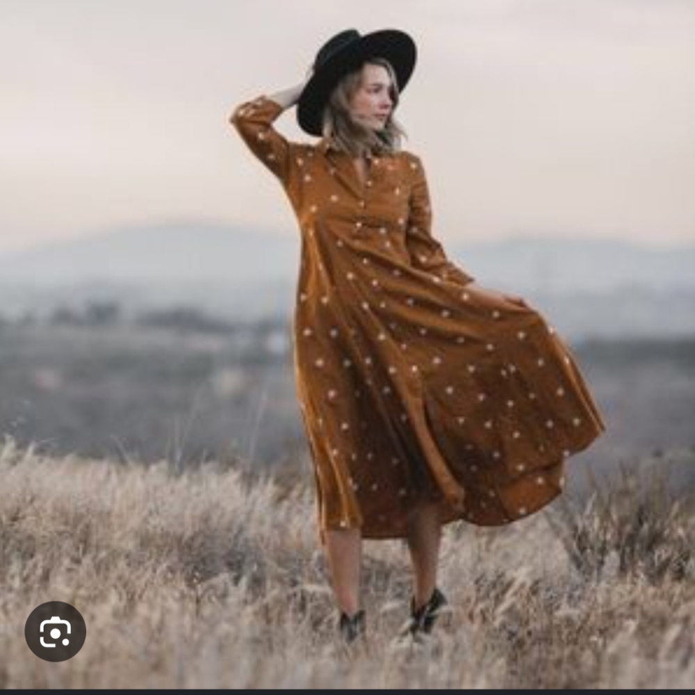 Brown Floral Button-Up Dress rylee & cru